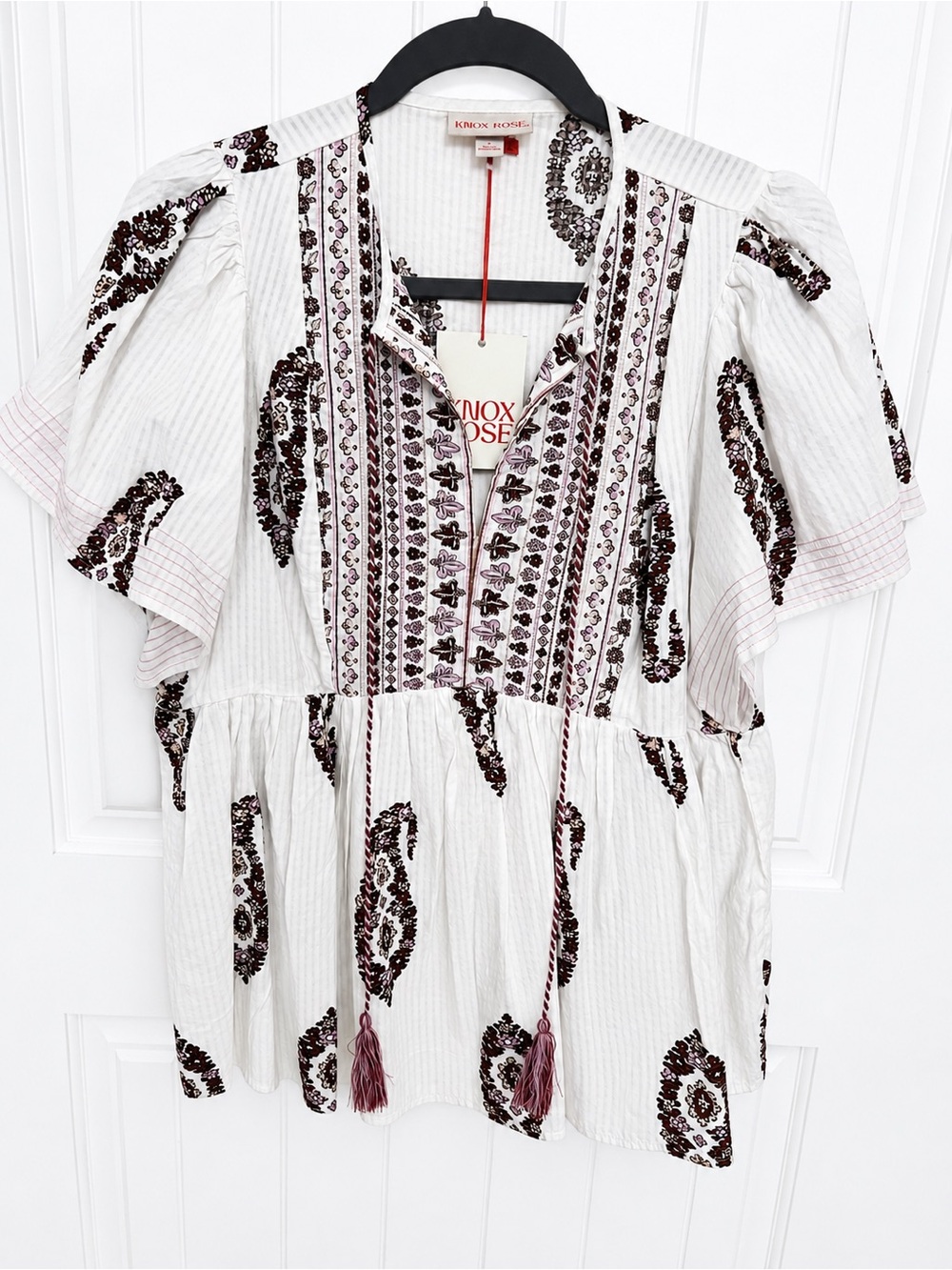 Knox Rose White Blouse with Black & Burgundy Embroidery - Picture 2 of 8